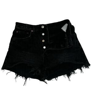 Zara Womens Shorts High‎ Waisted Distressed Denim Black Size 4 Button Fly Frayed